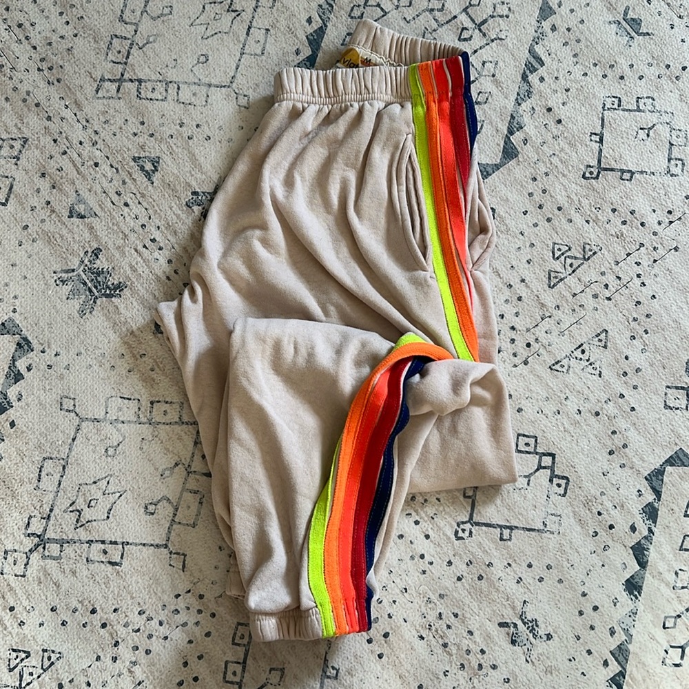 Aviator Nation 5 Stripe Sweatpants with pockets - cream